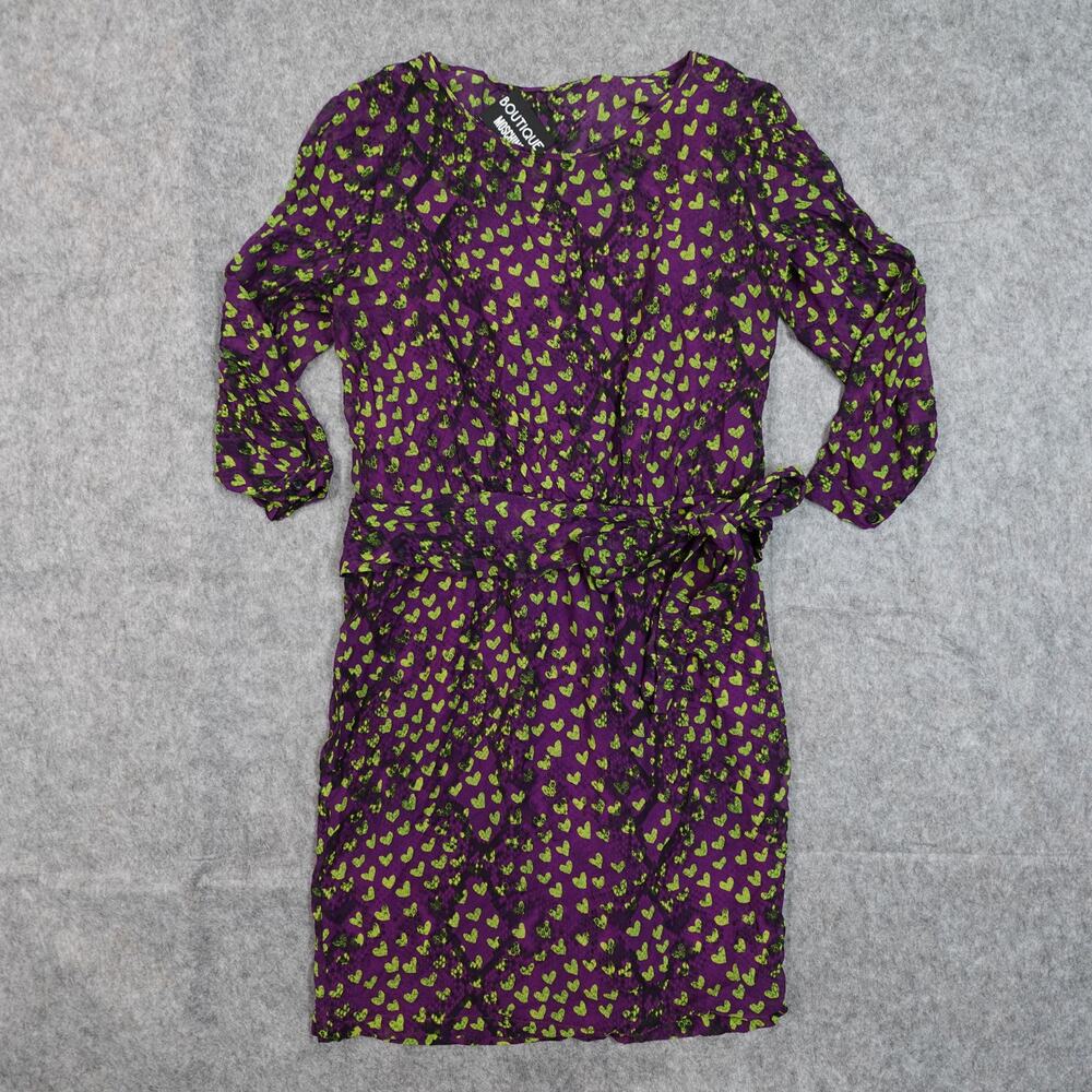 Boutique Moschino Dress Womens‎ 8 Mini Shift Silk Heart Print Long Sleeve Tie